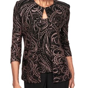 NEW Alex Evenings Black Embellished Jacket and Tank Set